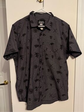 Game of Thrones Short-Sleeve Button-Down Shirt‎ - Charcoal/Black